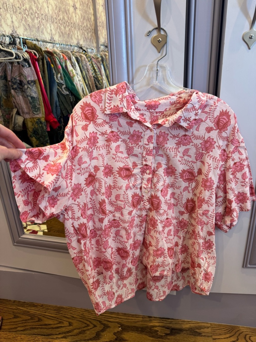 100% cotton Pink Floral Button-Up Shirt